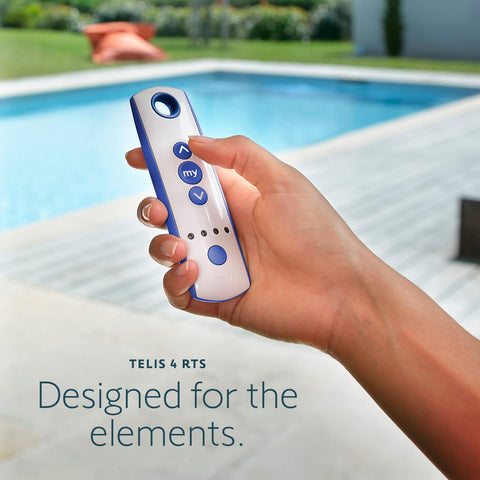 Somfy Telis 4 Patio Remote held in hand showing quick setup.