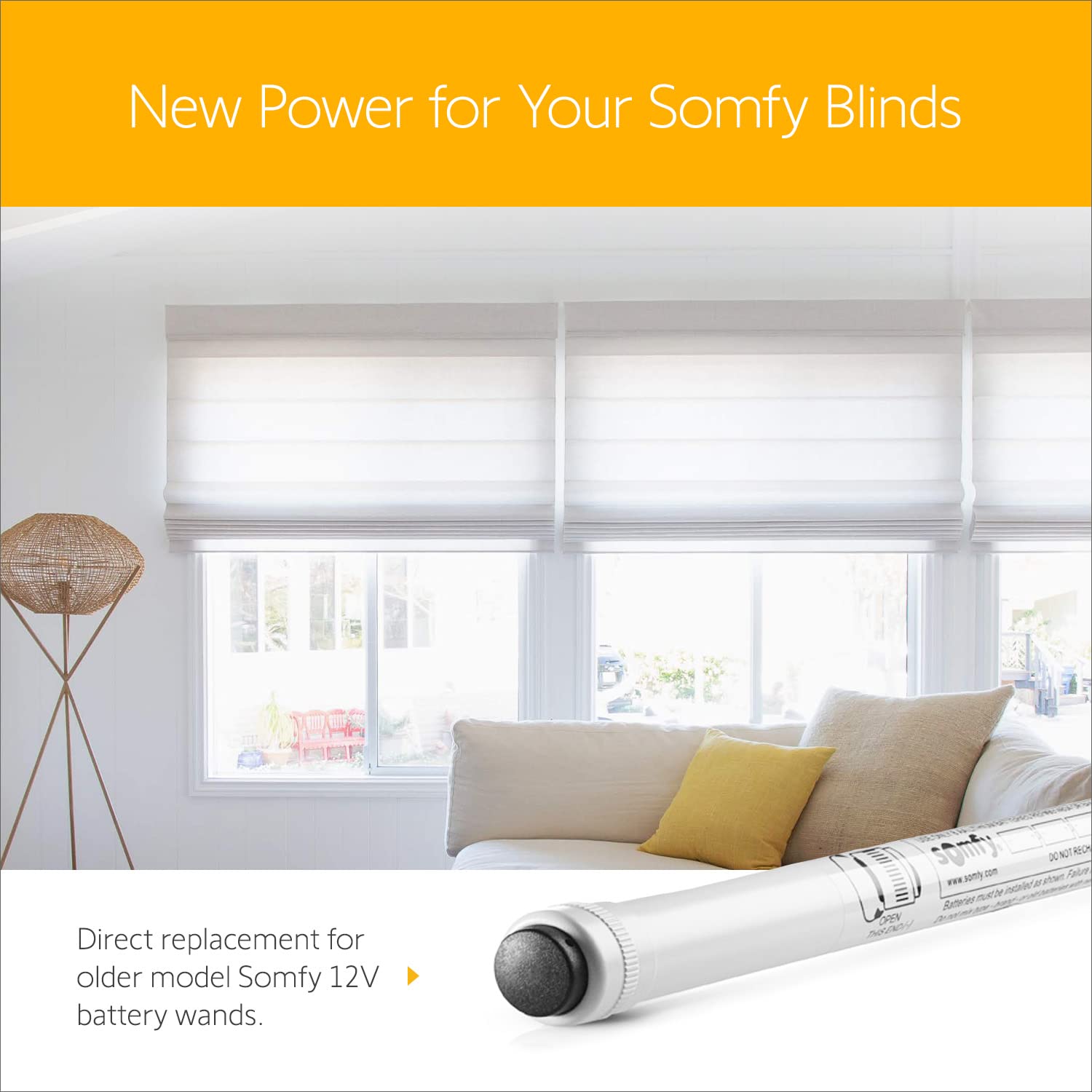 Somfy wall mount clips included for secure, easy installation.