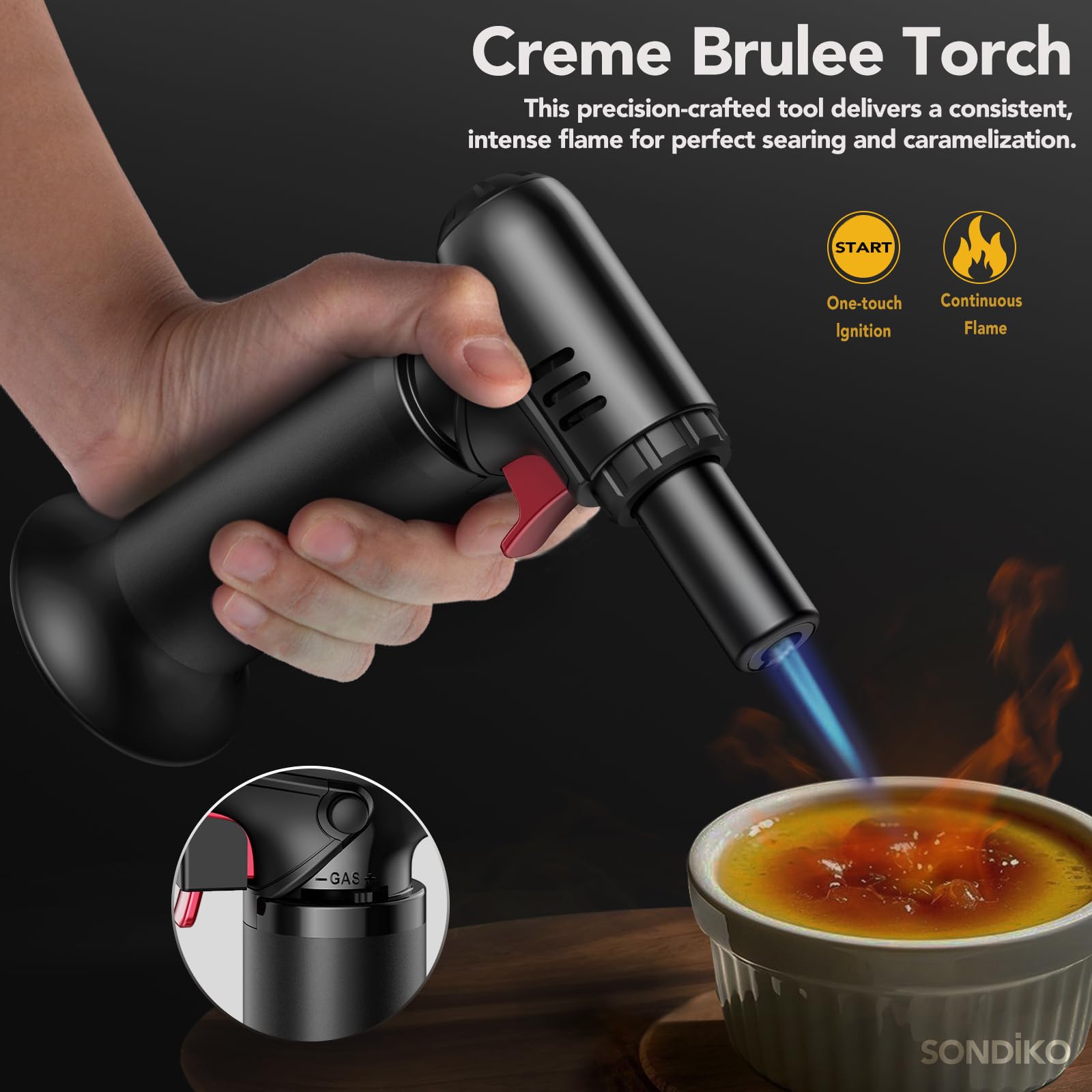 Sondiko torch fits most small butane tanks for convenient refilling.