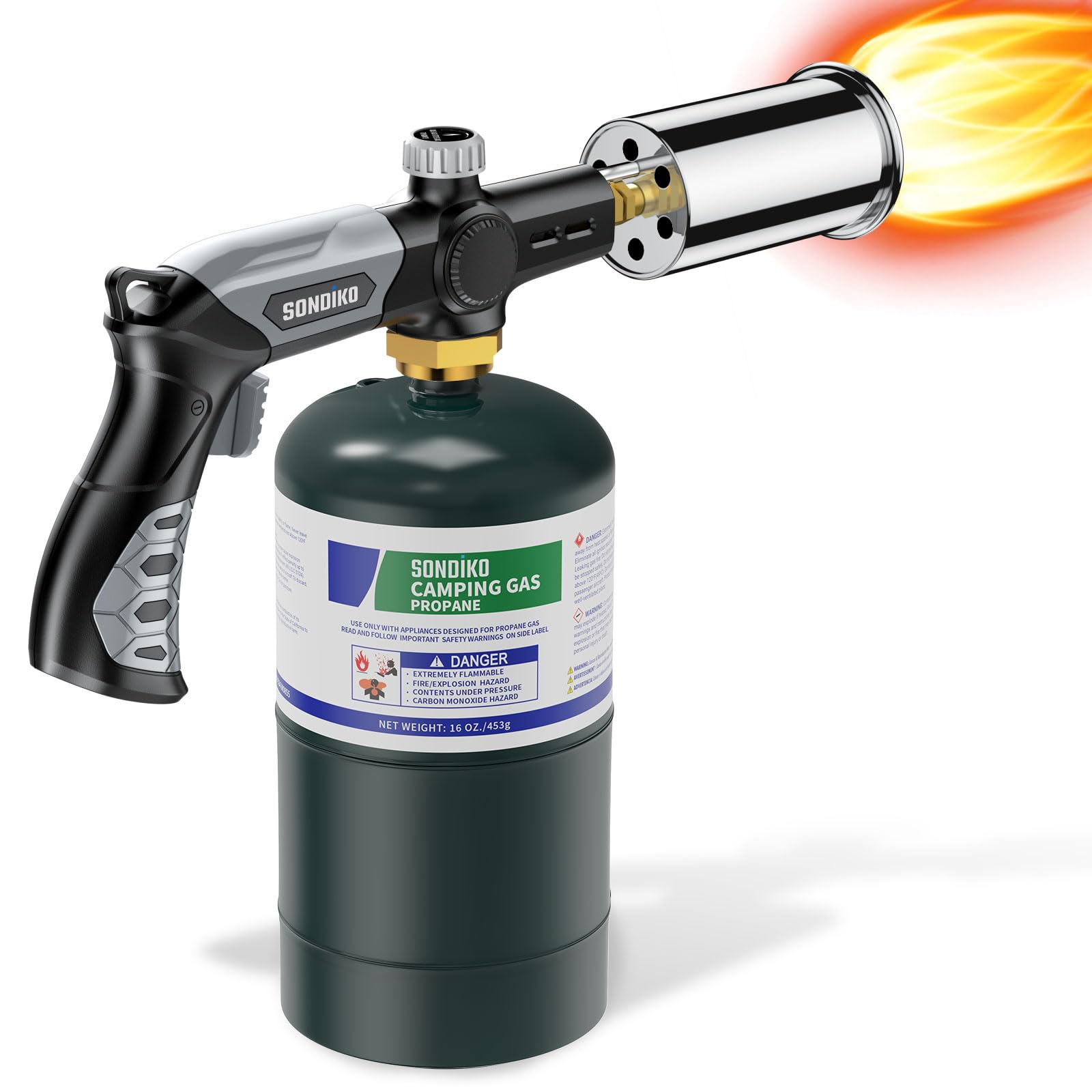 Sondiko L8010 torch close-up nozzle for precise searing and even heat distribution.