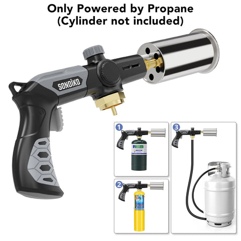 Sondiko L8010 torch caramelizes creme brulee with precise torching.