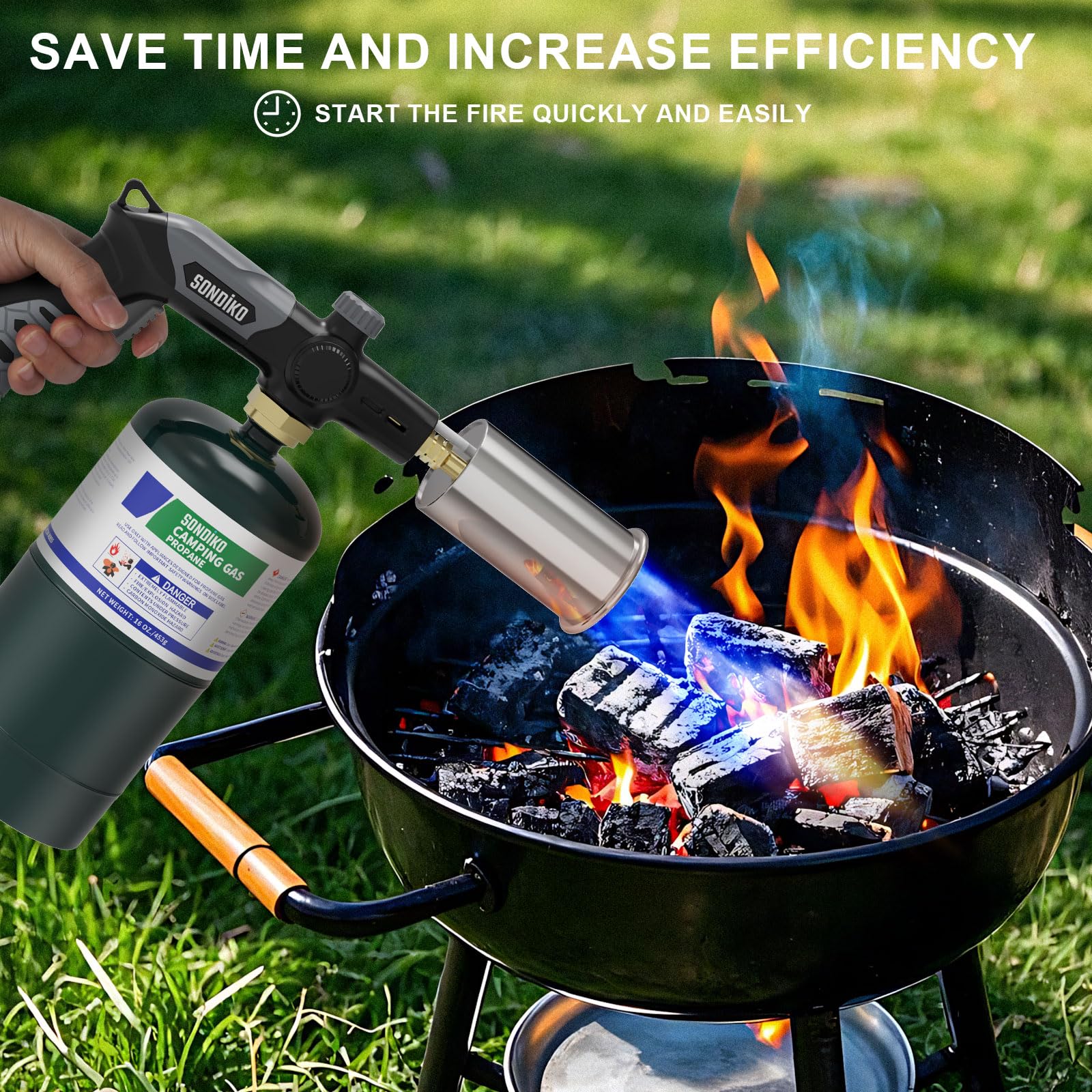 Sondiko L8010 torch features extended nozzle and burn-free guard.
