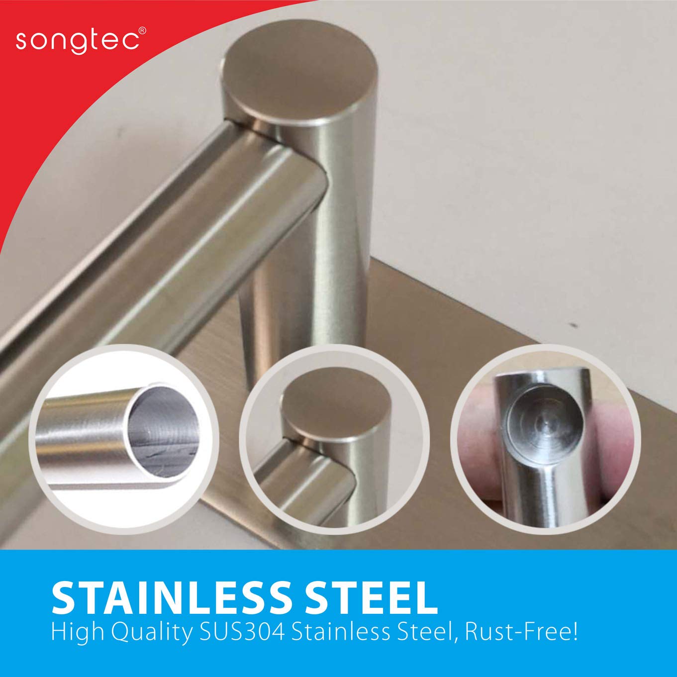 Songtec 12inch towel rack with brushed finish for durable daily use.