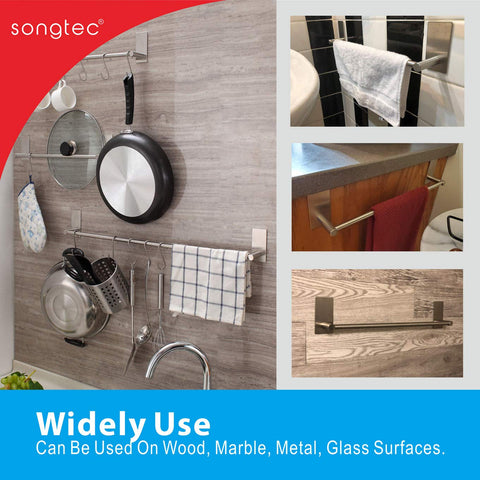 Songtec brushed nickel no-drill install on a smooth tile surface.