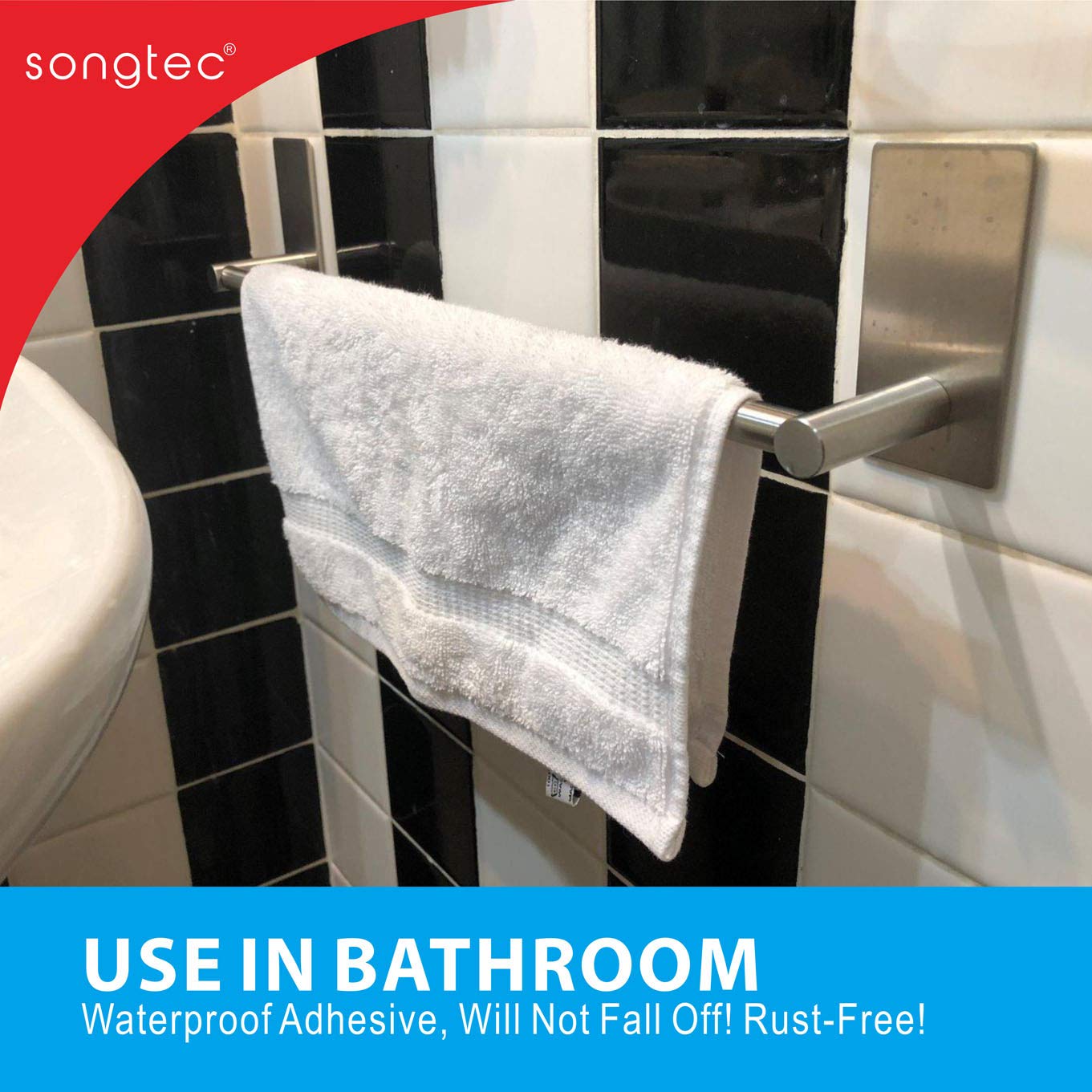 Songtec brushed stainless towel bar stays looking new with simple care.