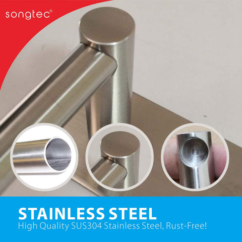 Songtec adhesive towel bar suits kitchen and bathroom storage needs.