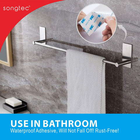 Songtec self-adhesive towel rack brushed nickel finish.