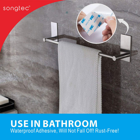 Songtec stainless steel towel rack with self-adhesive ideal for kitchens and bathrooms.