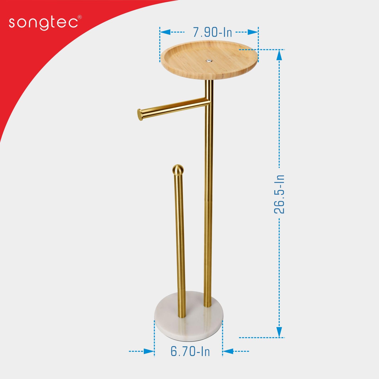 Songtec brushed gold rod adds a luxe touch to bathroom hardware.