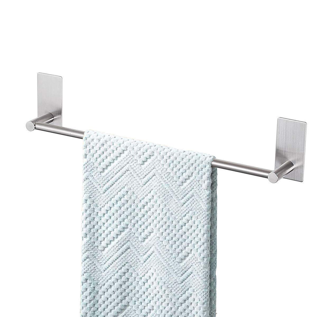 Songtec towel bar 16-inch stick-on installation on a clean bathroom wall.
