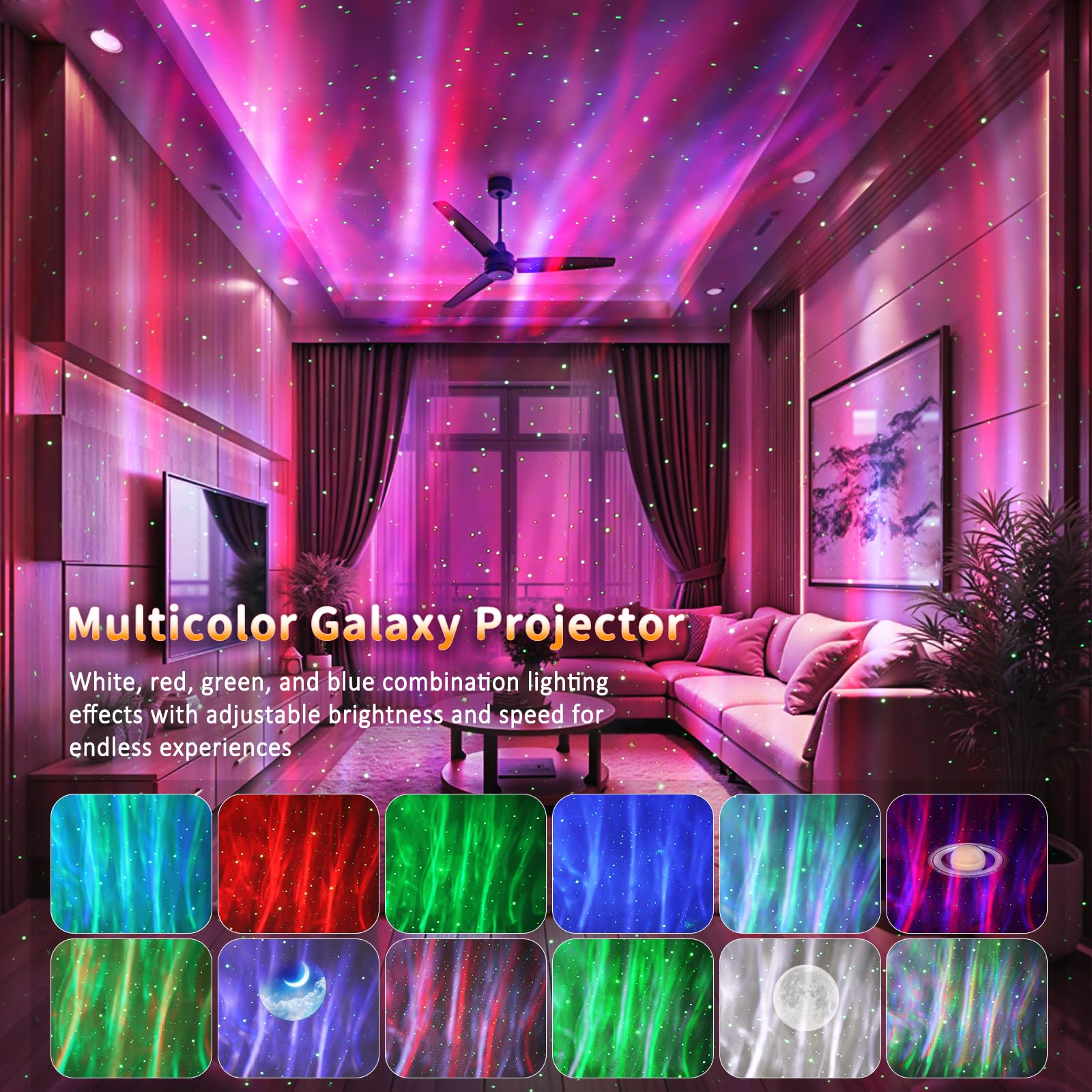 Sonhonron Star Projector wall starfield illuminates the room with a calming glow