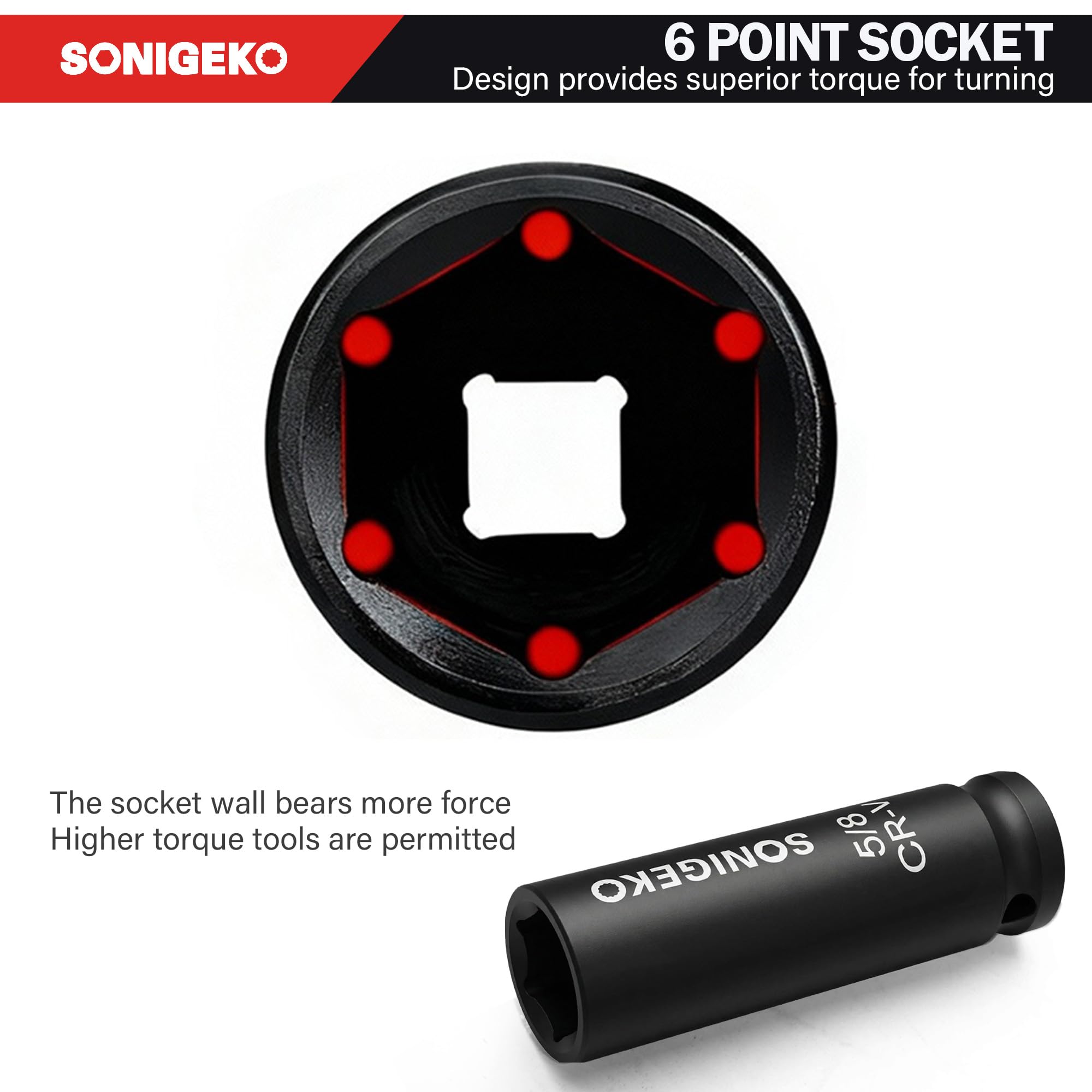 SONIGEKO CR-V steel sockets show durability under high torque