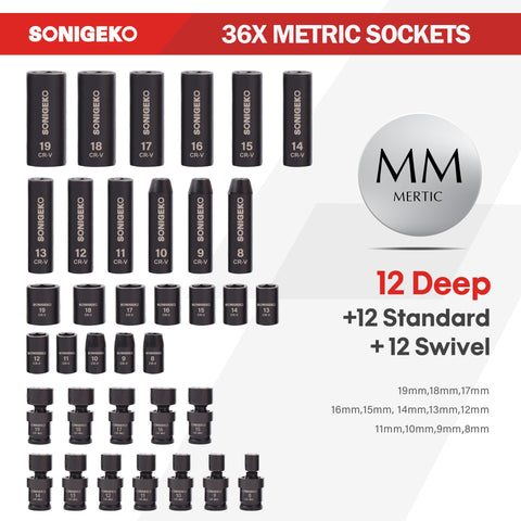 SONIGEKO metric swivel sockets for flexible access