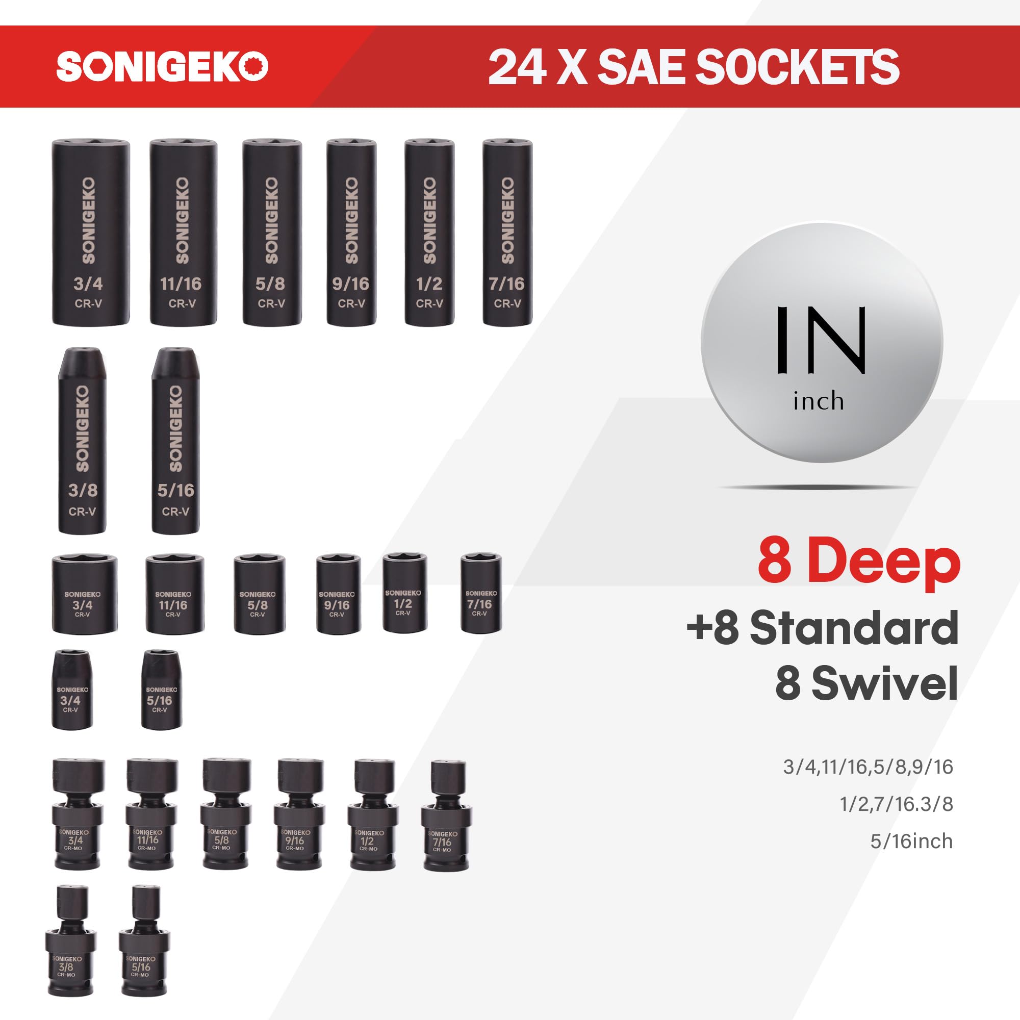 SONIGEKO SAE deep sockets for automotive repairs