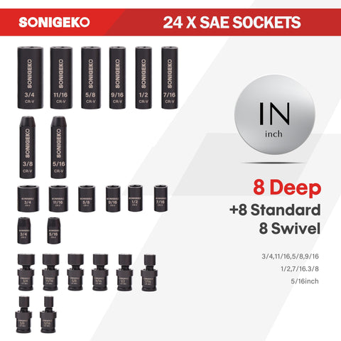 SONIGEKO SAE deep sockets for automotive repairs