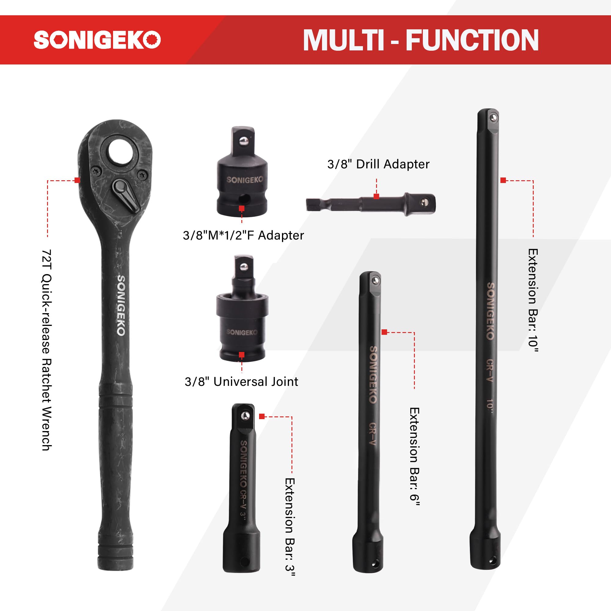 SONIGEKO SAE standard sockets for common bolt sizes