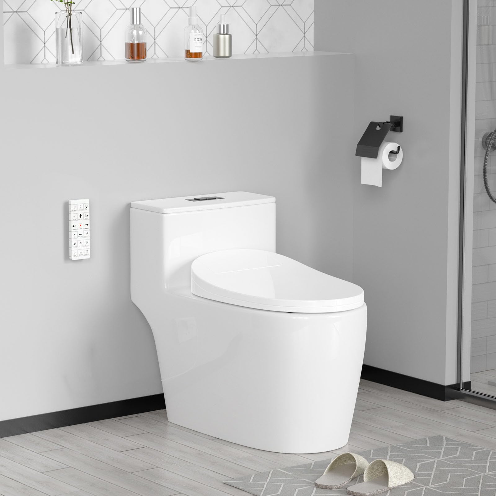 Soningsimi bidet seat with soft closed lid for quiet operation.