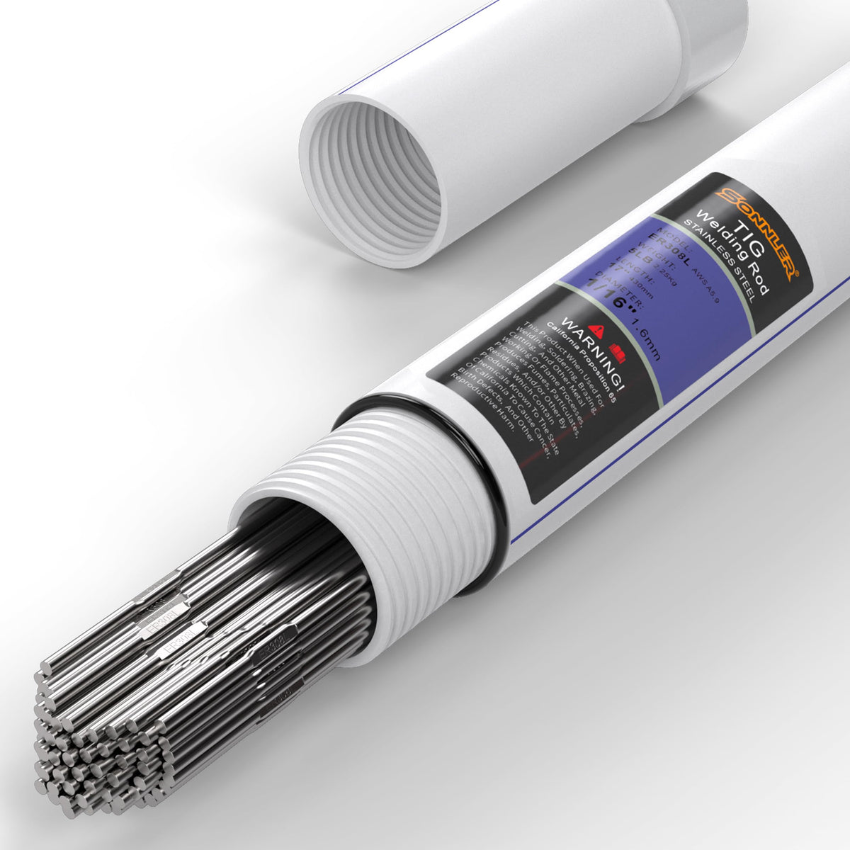 SONNLER ER308L stainless welding rod, 1/16 inch, 16 inches, for strong stainless welds.