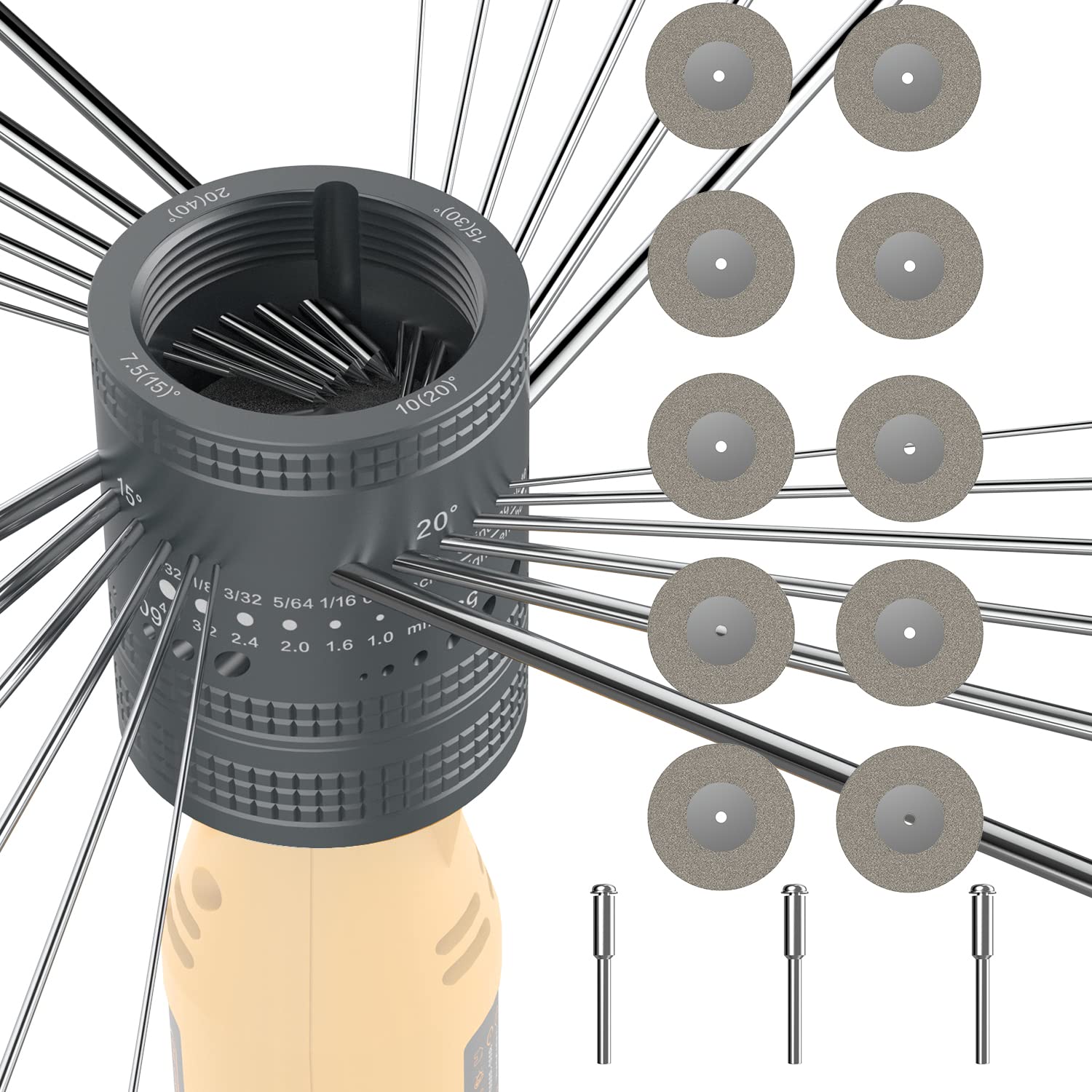 SONNLER tungsten sharpener head closeup for precise tip alignment in TIG welding.