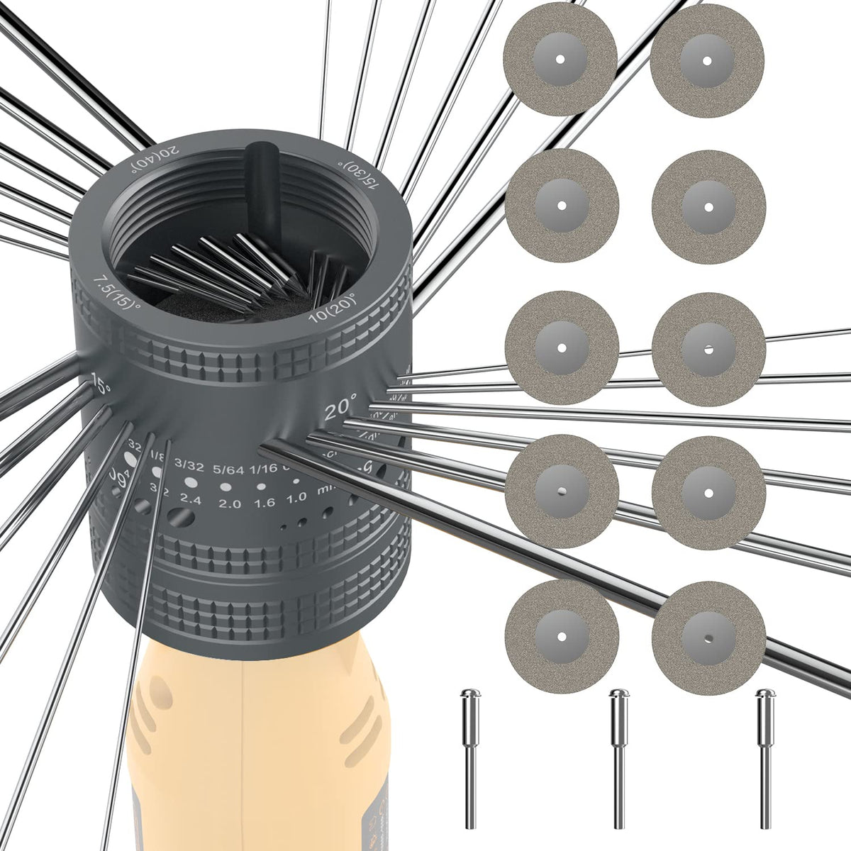 SONNLER tungsten sharpener head closeup for precise tip alignment in TIG welding.