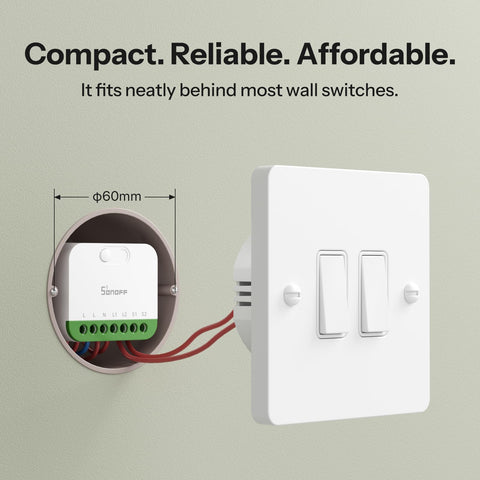 SONOFF MINI Duo two-channel control powers two loads with a 16A total.