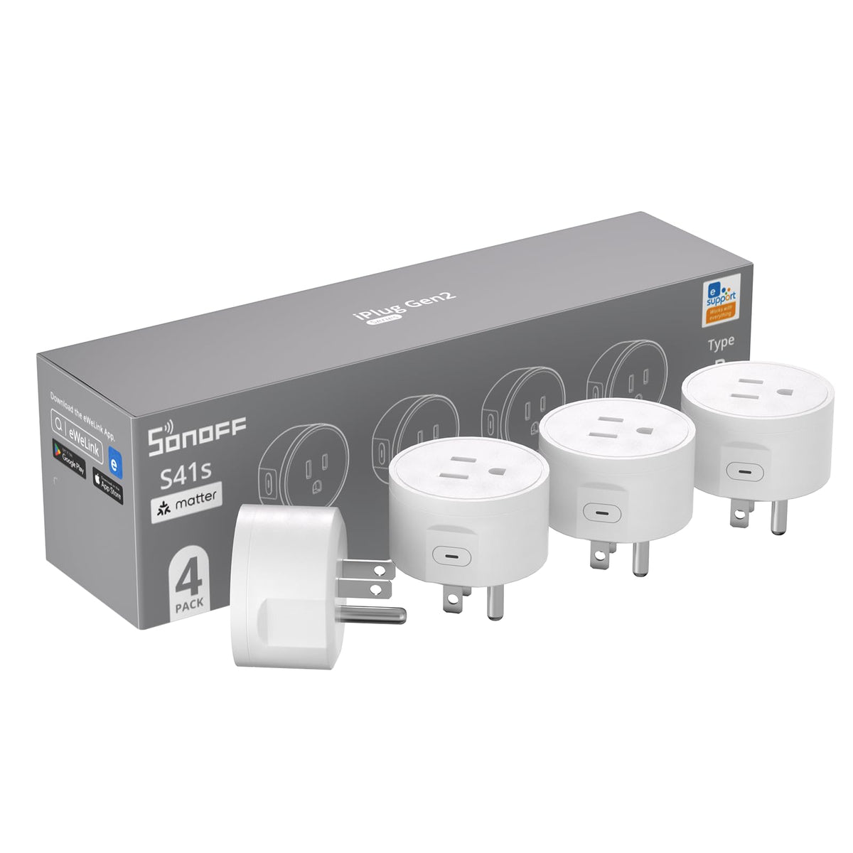 SONOFF S41s smart plug powering a lamp for voice and remote control