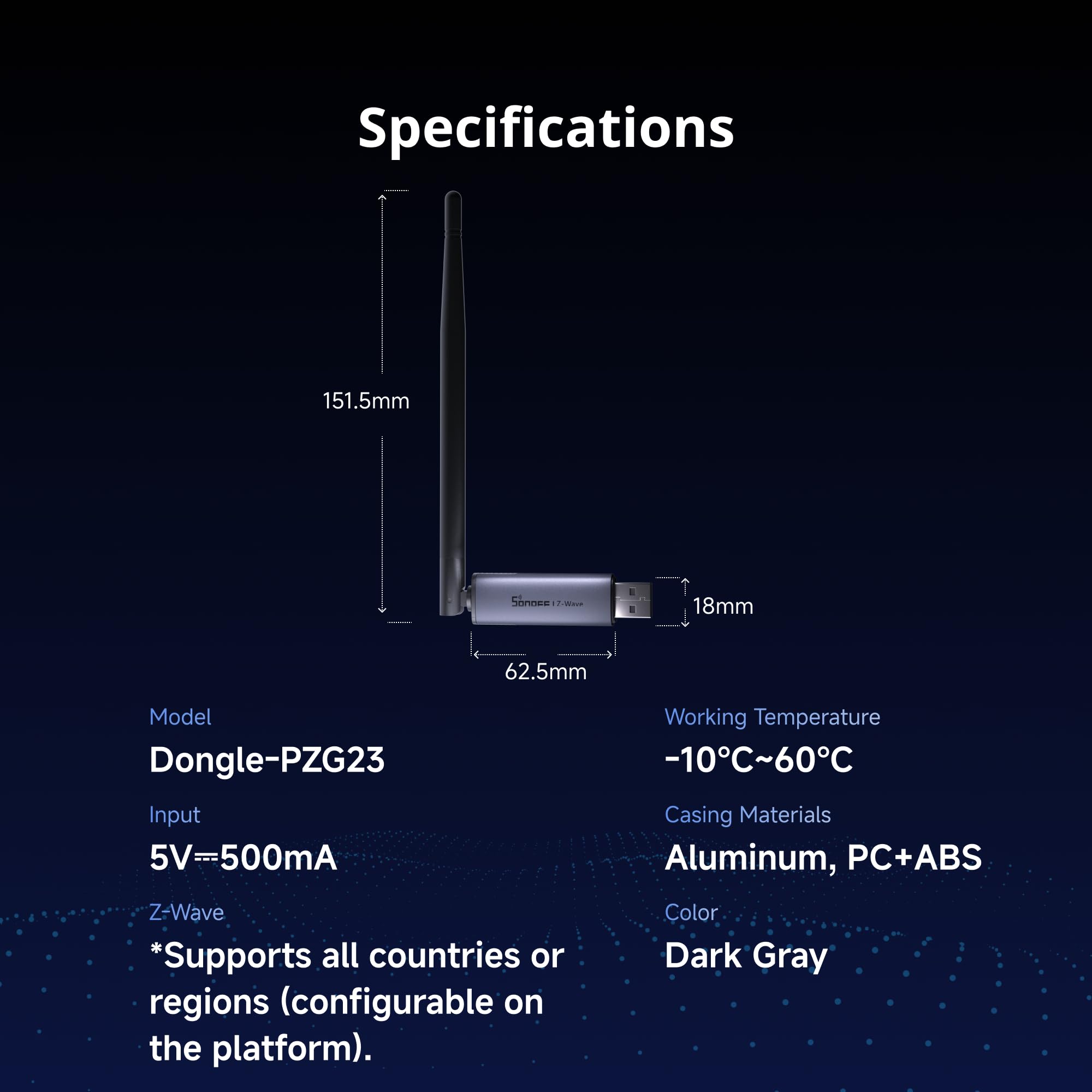 SONOFF Z-Wave 800 Dongle Plus USB extension allows flexible placement
