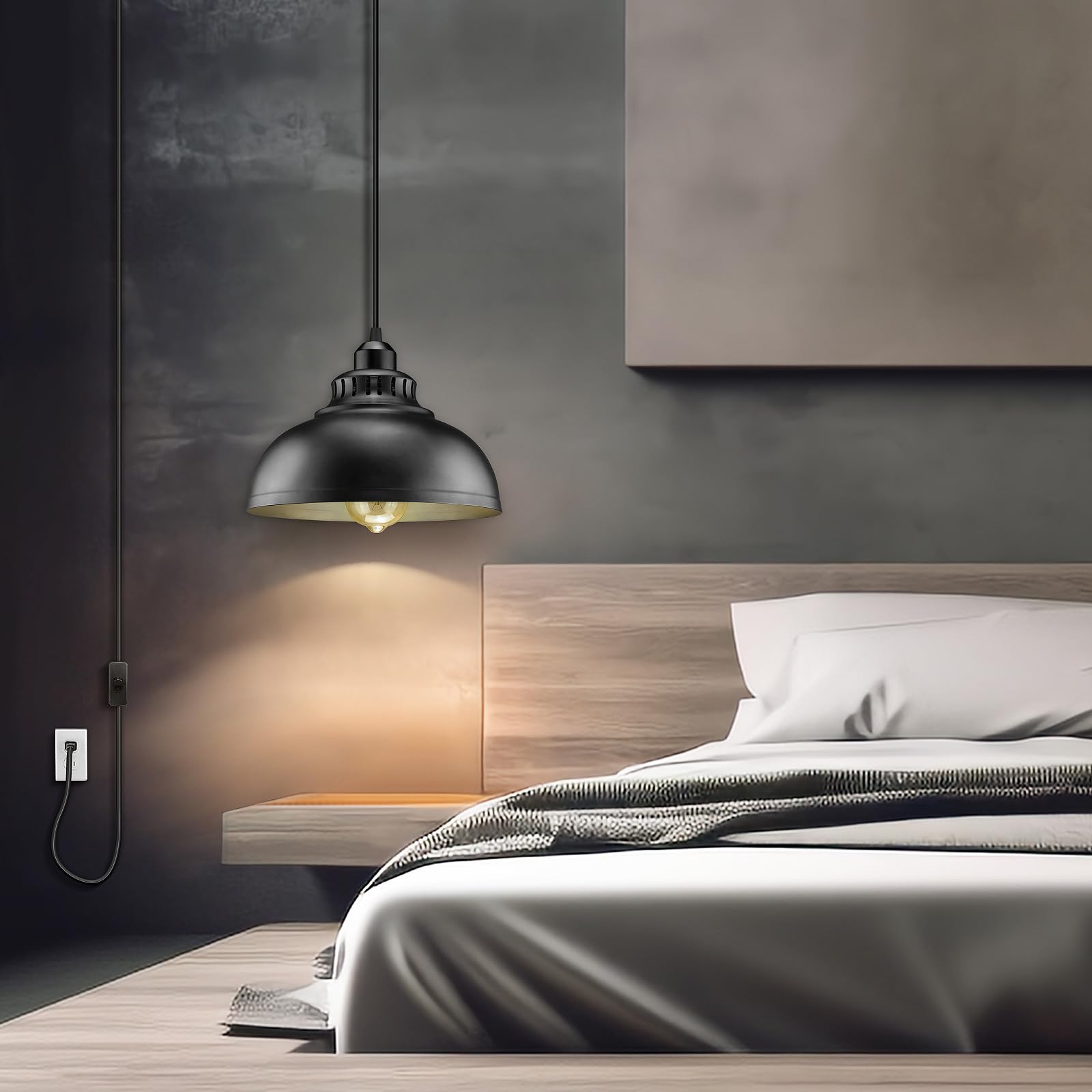 soodmi plug-in pendant with E26 compatibility and warm glow.
