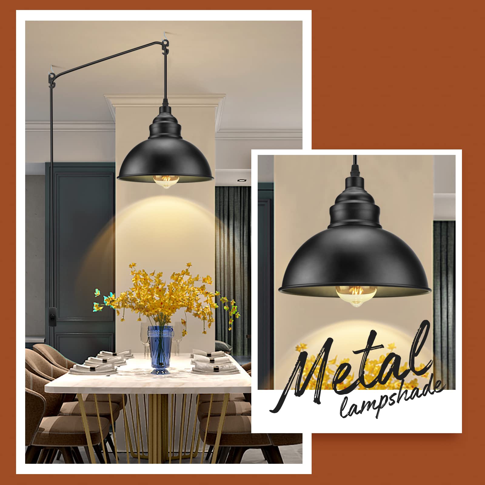 SoodMi plug-in pendant light with on/off switch for easy control