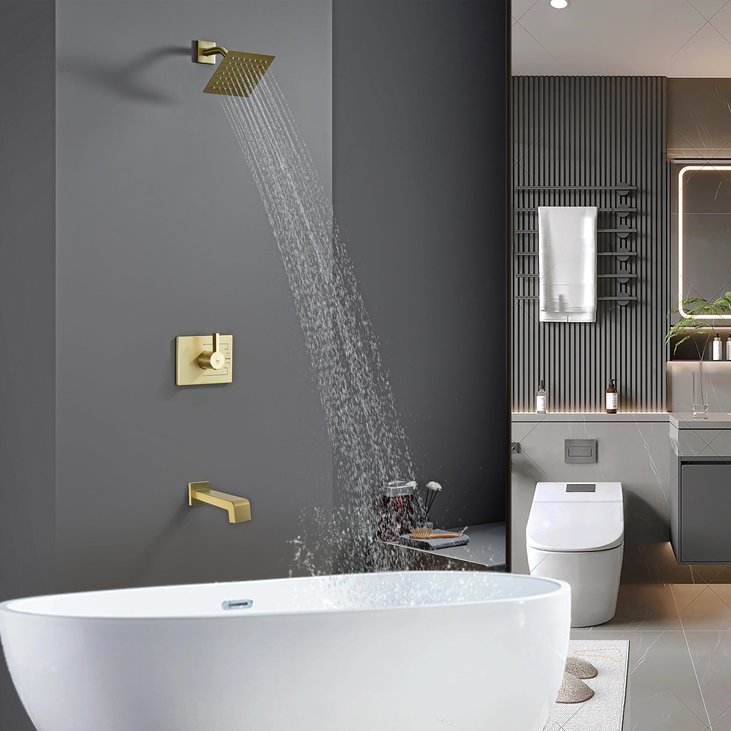 SOOOHOT brushed gold shower arm in stainless steel offers durable support.
