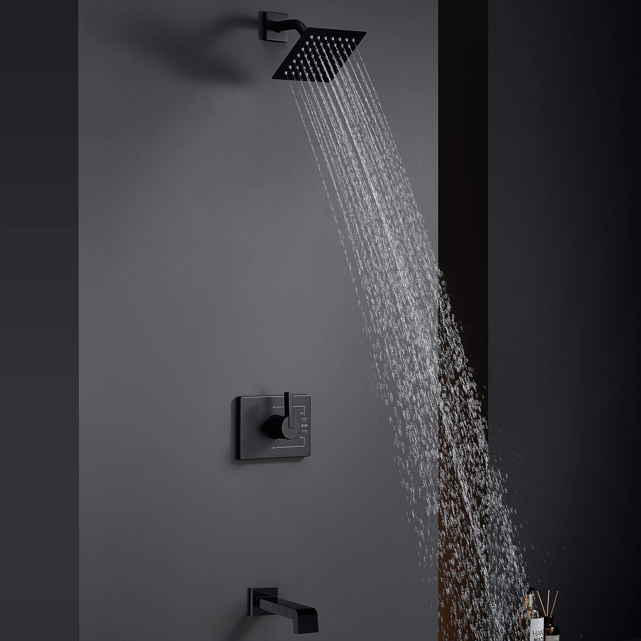 SOOOHOT matte black shower set complements modern bathroom styling.