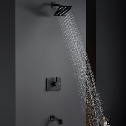 SOOOHOT matte black shower set complements modern bathroom styling.