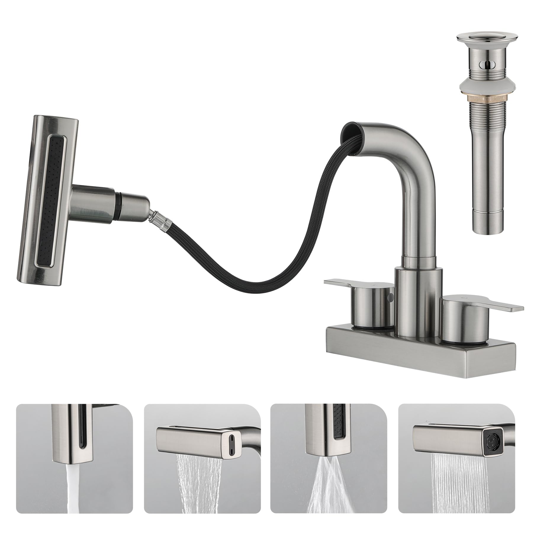 SOOOHOT pull-down faucet in brushed nickel for precise sink cleaning.