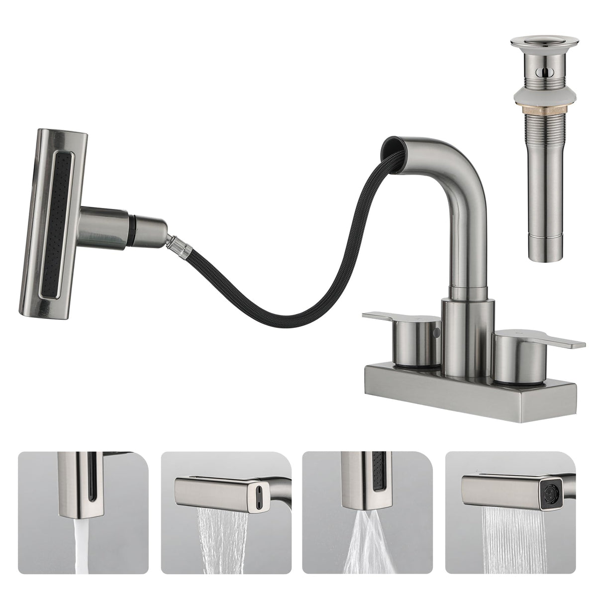 SOOOHOT pull-down faucet in brushed nickel for precise sink cleaning.