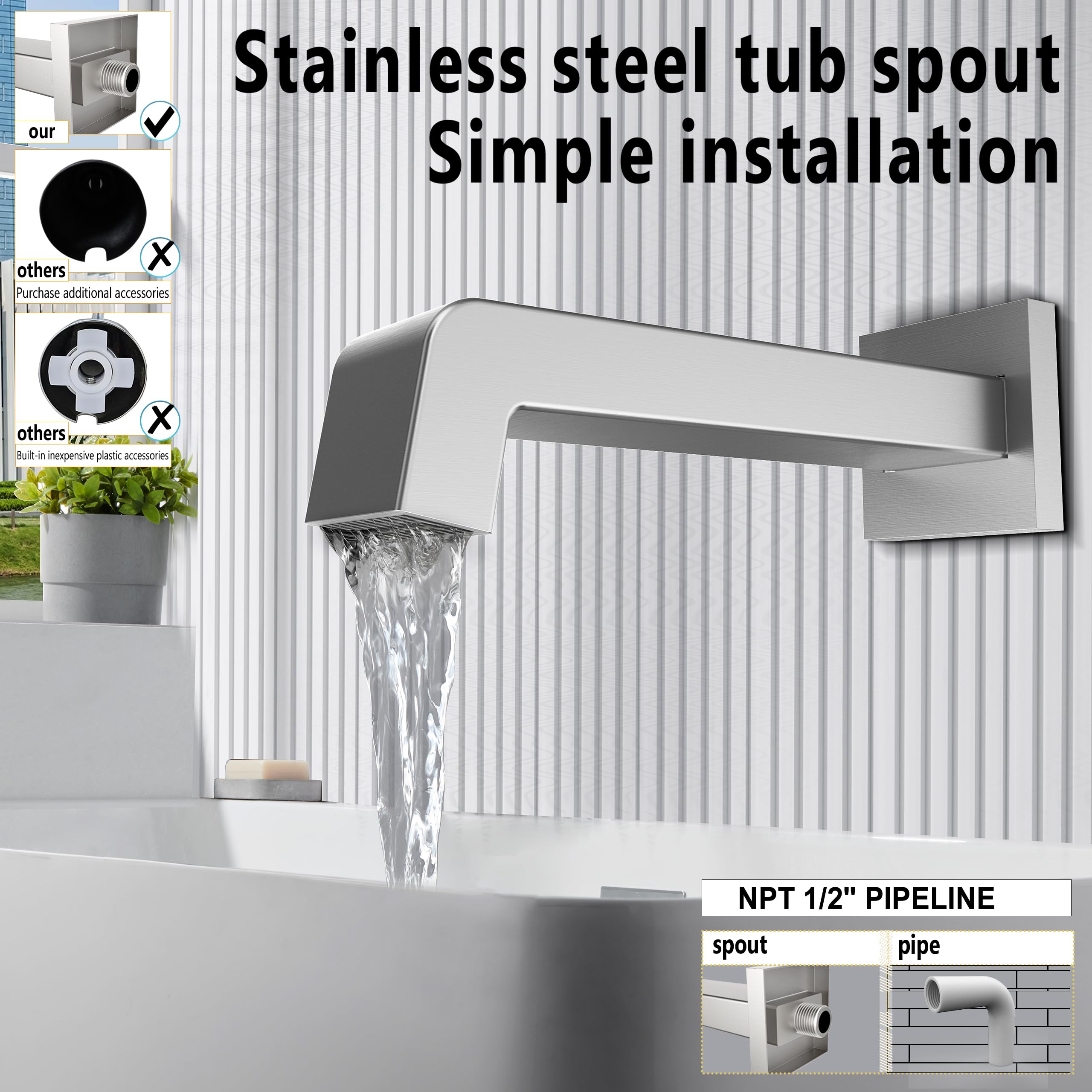 SOOOHOT tub spout provides seamless water delivery to tub and shower setup.