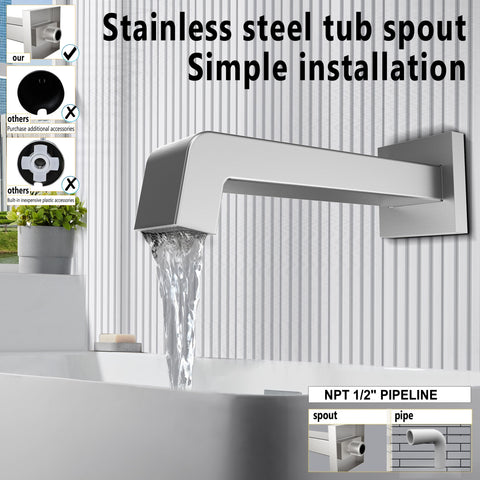 SOOOHOT tub spout provides seamless water delivery to tub and shower setup.