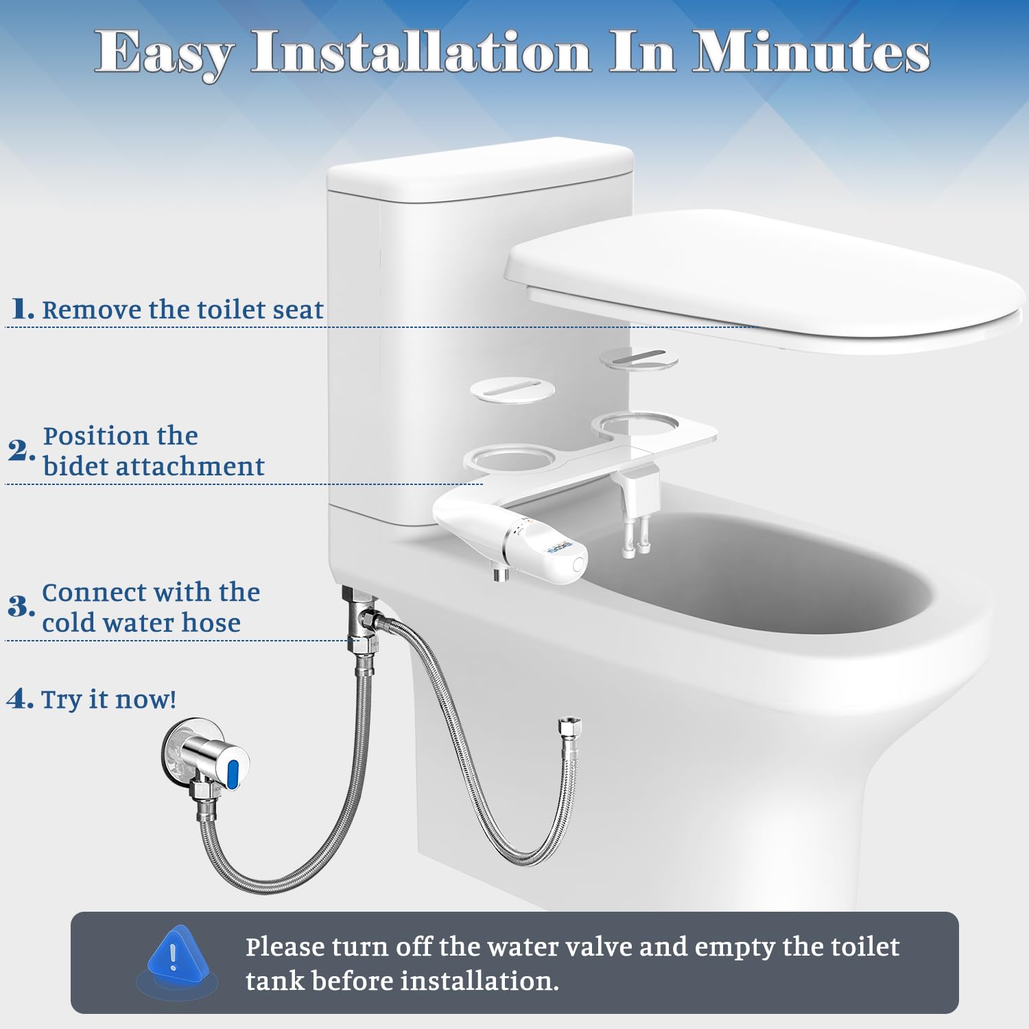 Soosi easy-install silver bidet attachment fits most toilets quickly.