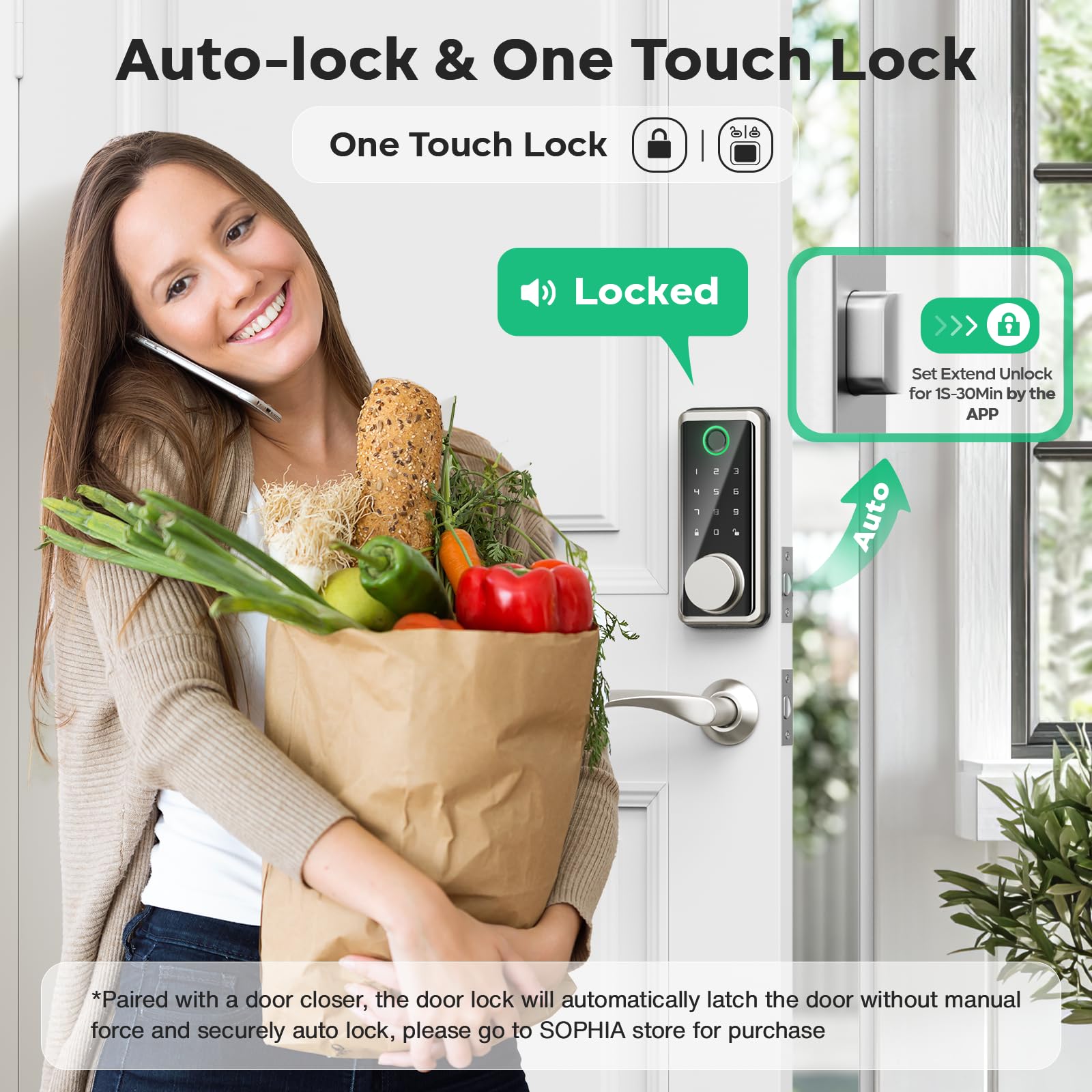 Sophia auto-lock feature delivering convenient door security