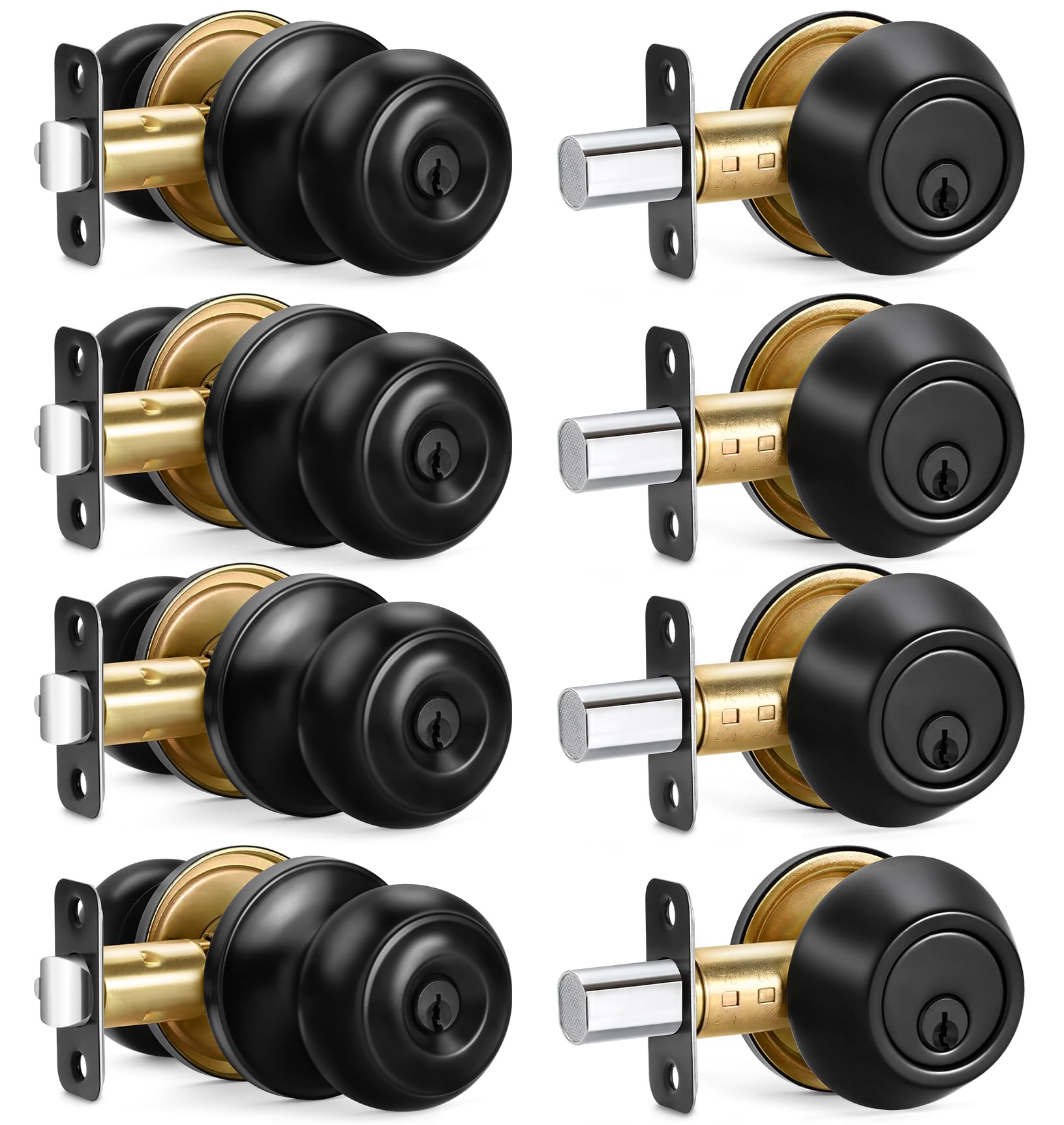 Sopoby 4-sets entry door knob and deadbolt front view for easy access