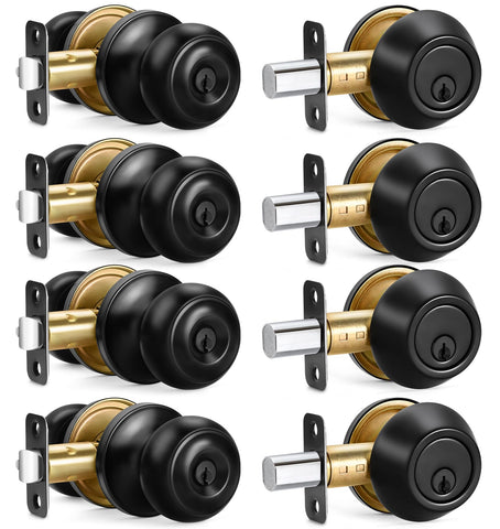Sopoby 4-sets entry door knob and deadbolt front view for easy access