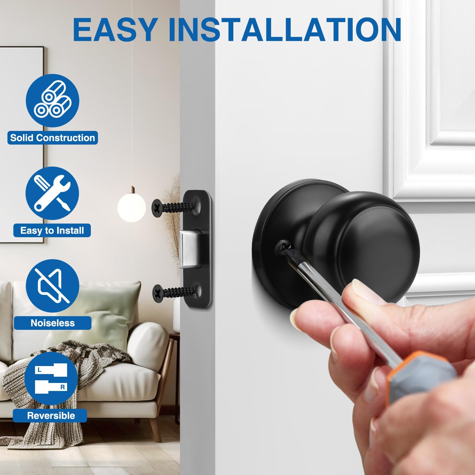 Sopoby adjustable-latch knob fits 2 3/8" or 2 3/4" backsets for versatile doors.