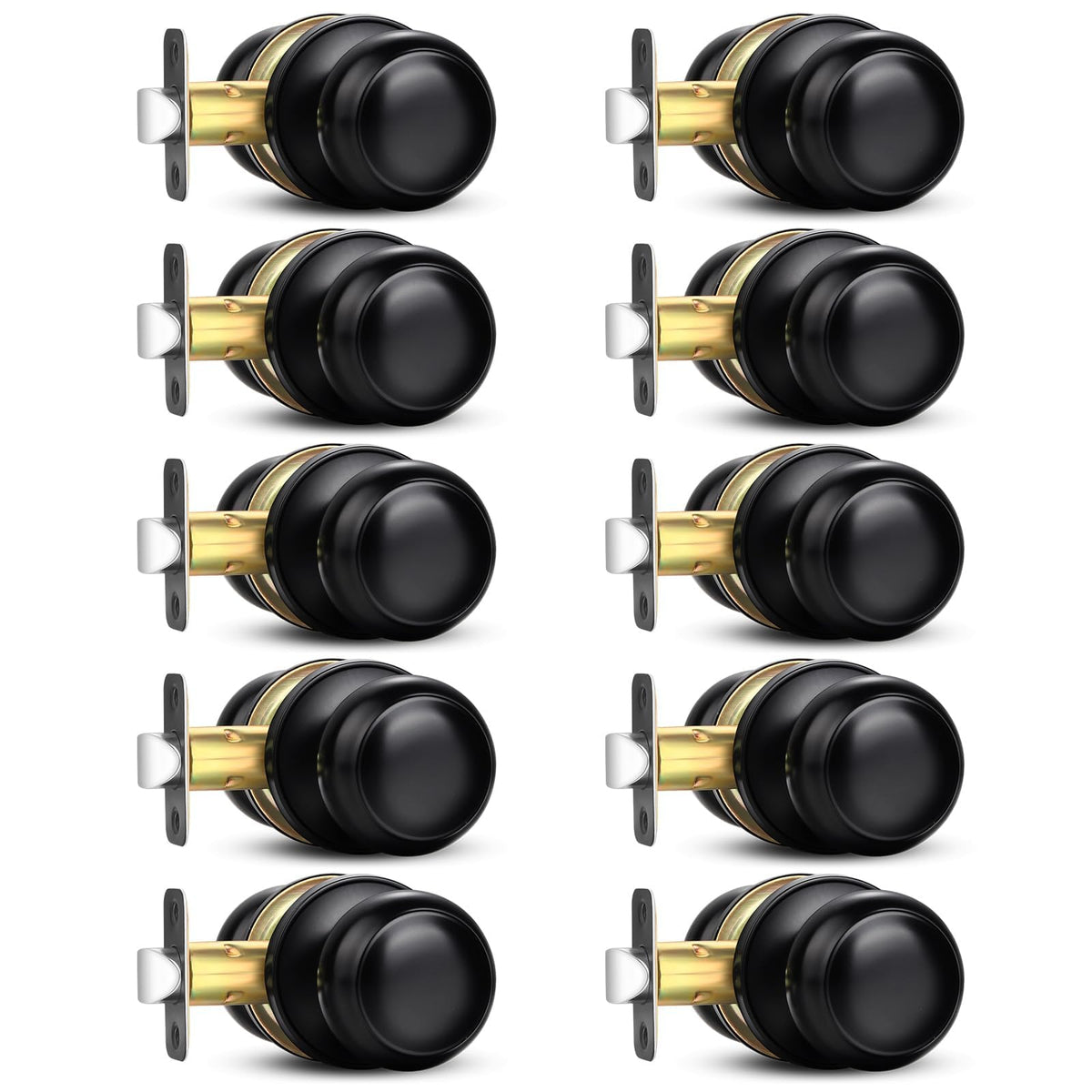 Sopoby black door knob round, 10-pack, ideal for interior and exterior doors with a sleek contemporary look.