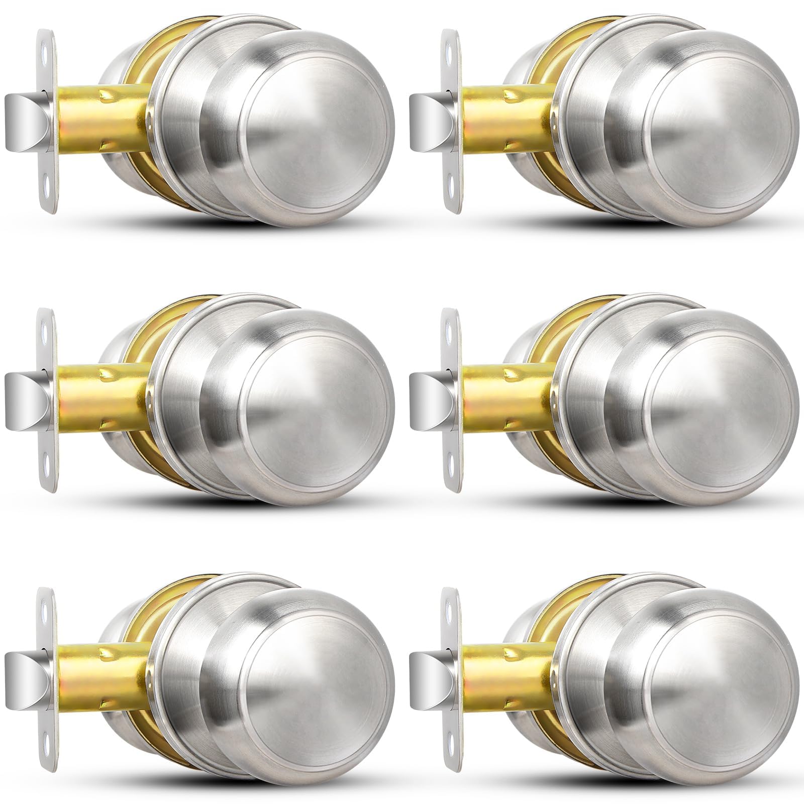Sopoby Brushed Nickel door knob pack front view, durable finish for long life
