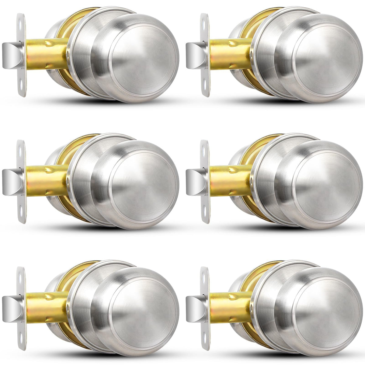 Sopoby Brushed Nickel door knob pack front view, durable finish for long life