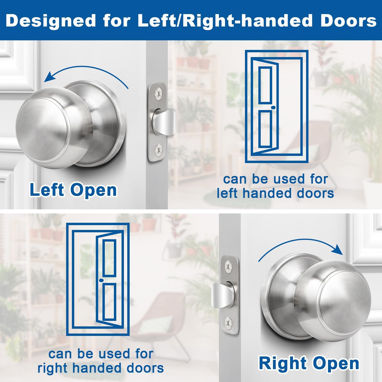Sopoby Brushed Nickel door knob body, stainless steel for humidity resistance