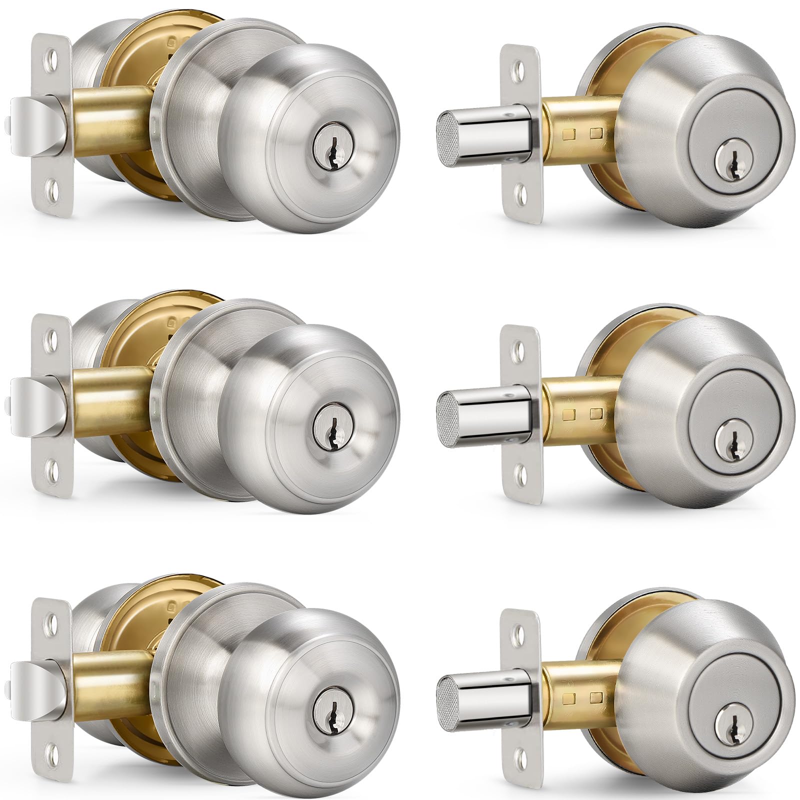 Sopoby entry door knob and deadbolt combo for single-key convenience.