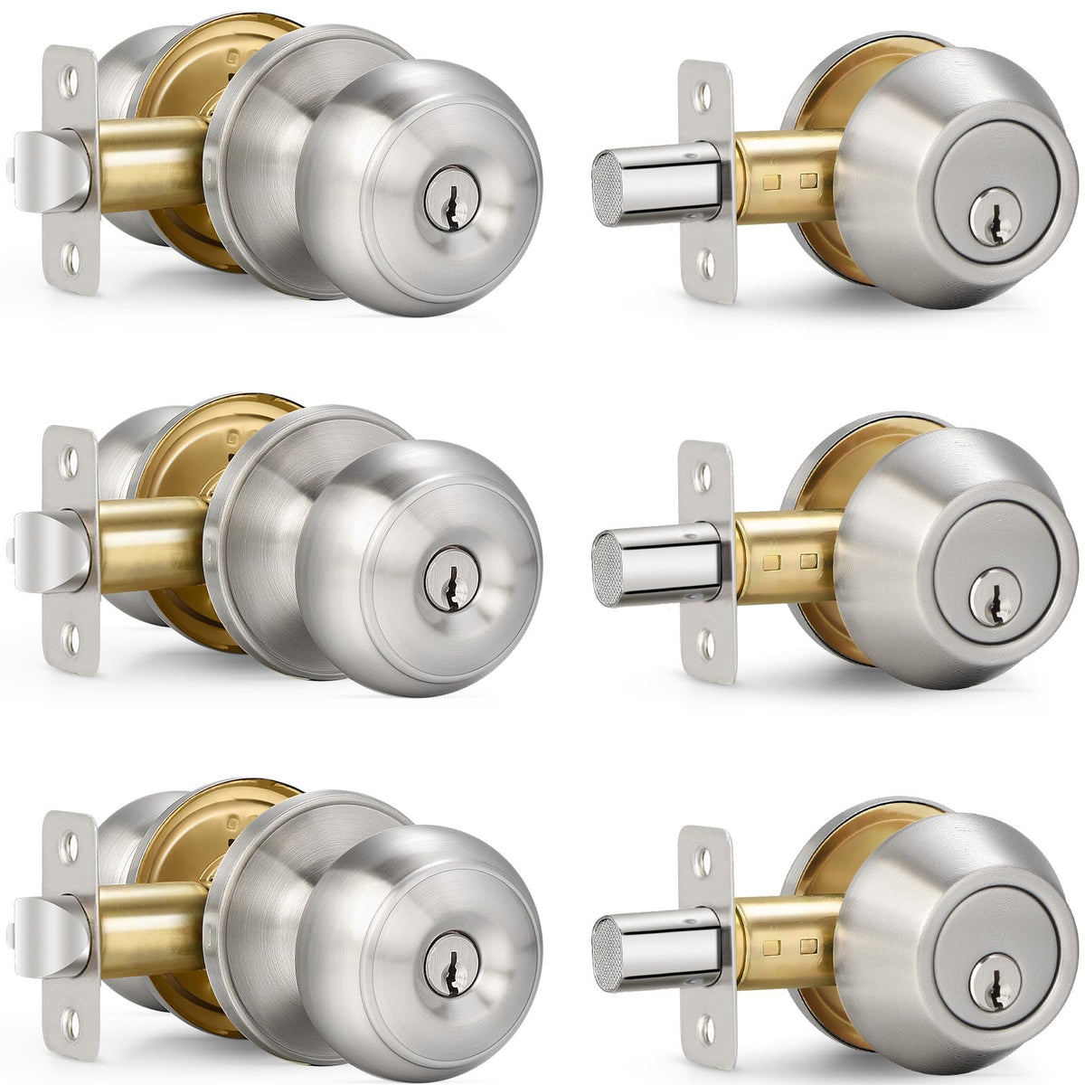 Sopoby entry door knob and deadbolt combo for single-key convenience.