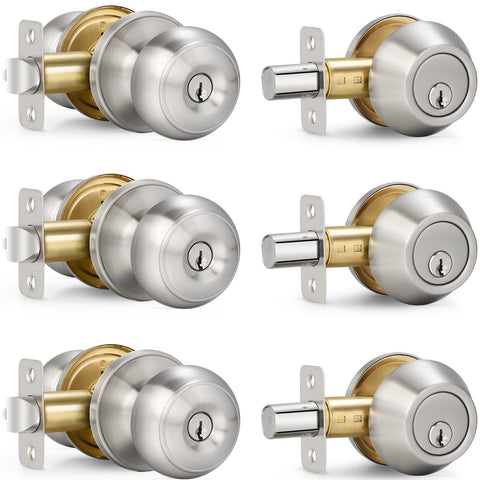 Sopoby entry door knob and deadbolt combo for single-key convenience.