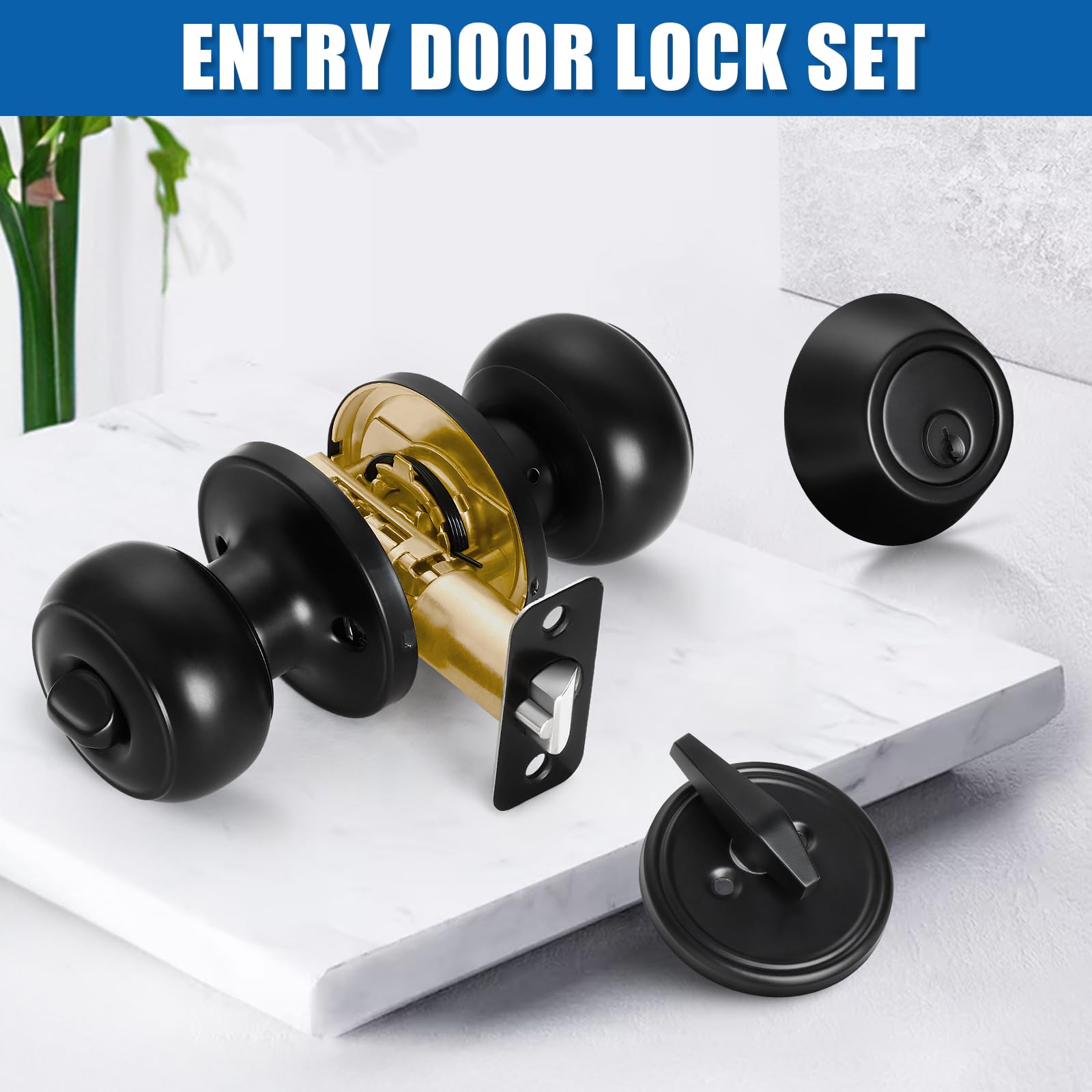 Sopoby keyed-alike round ball matte black knob close-up for simplified access