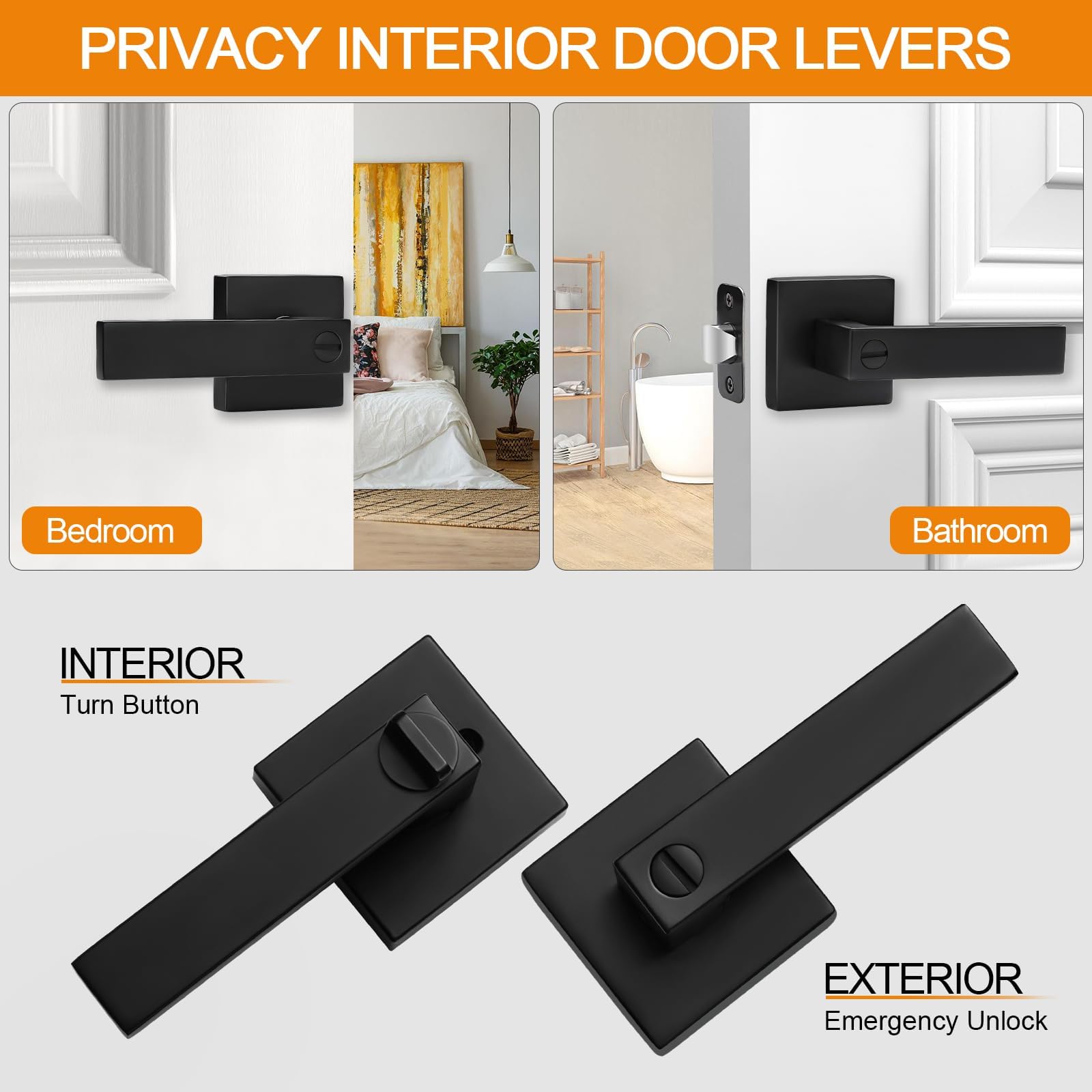Sopoby matte black door levers privacy button close-up for easy locking